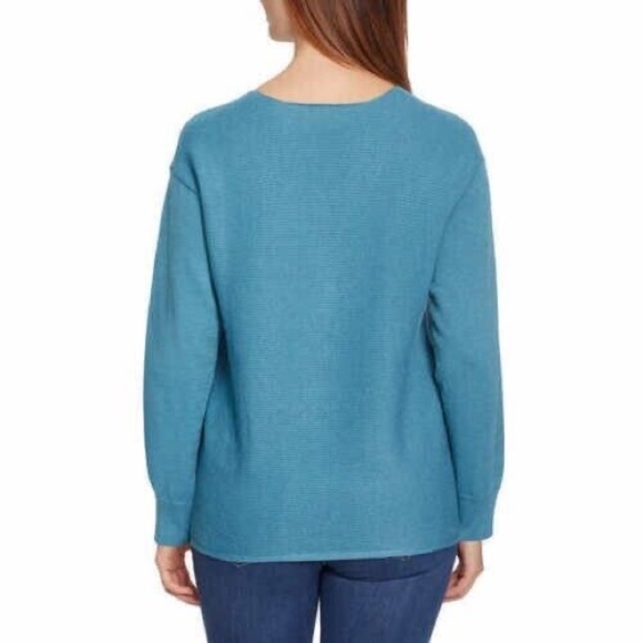 NWT Ella Moss Women's Sweater Ribbed V-Neck Sweater Blue Size Large - Picture 4 of 7